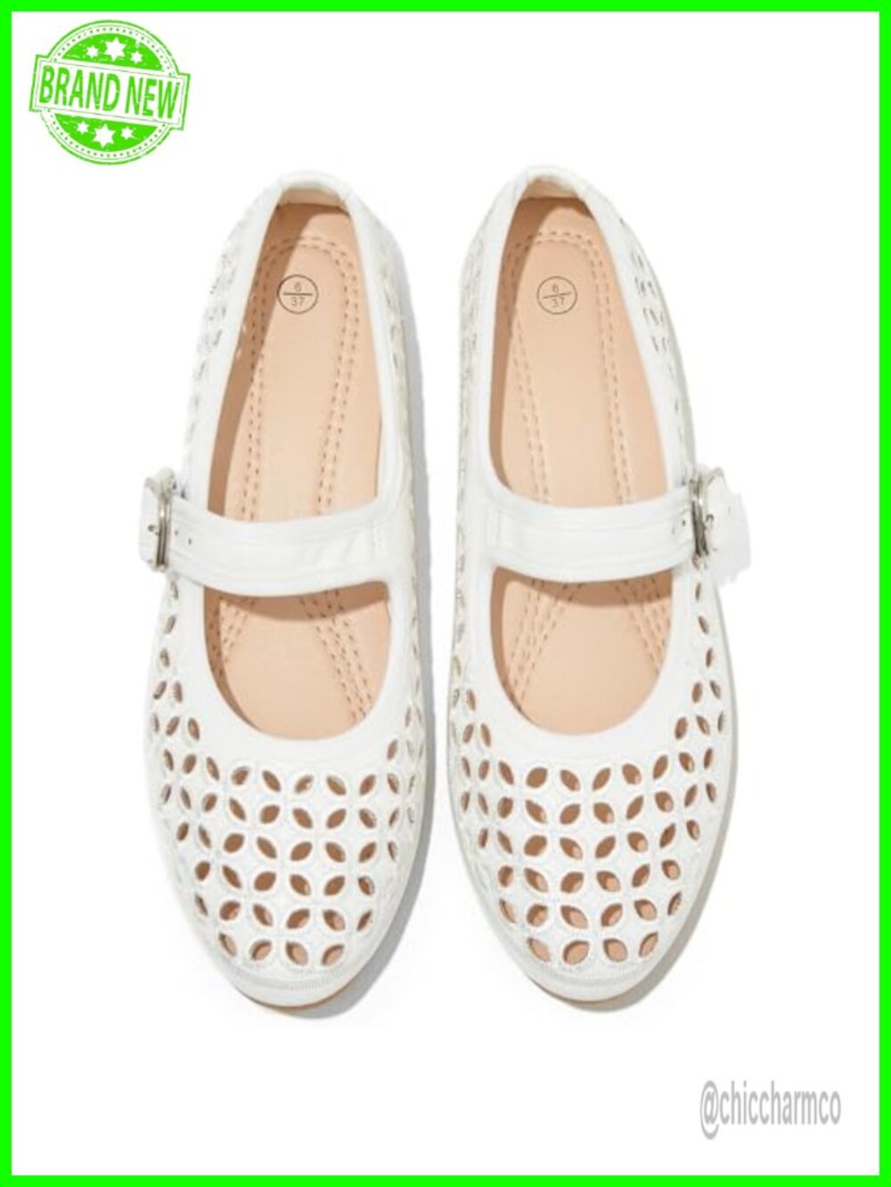 Women's Perforated Mary Jane Flats Faux Leather Adjustable Buckle